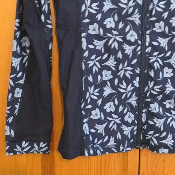 Draper James x Helen Jon Womens Navy Blue Floral Full Zip Rash Guard Swim Top M - Picture 7 of 8